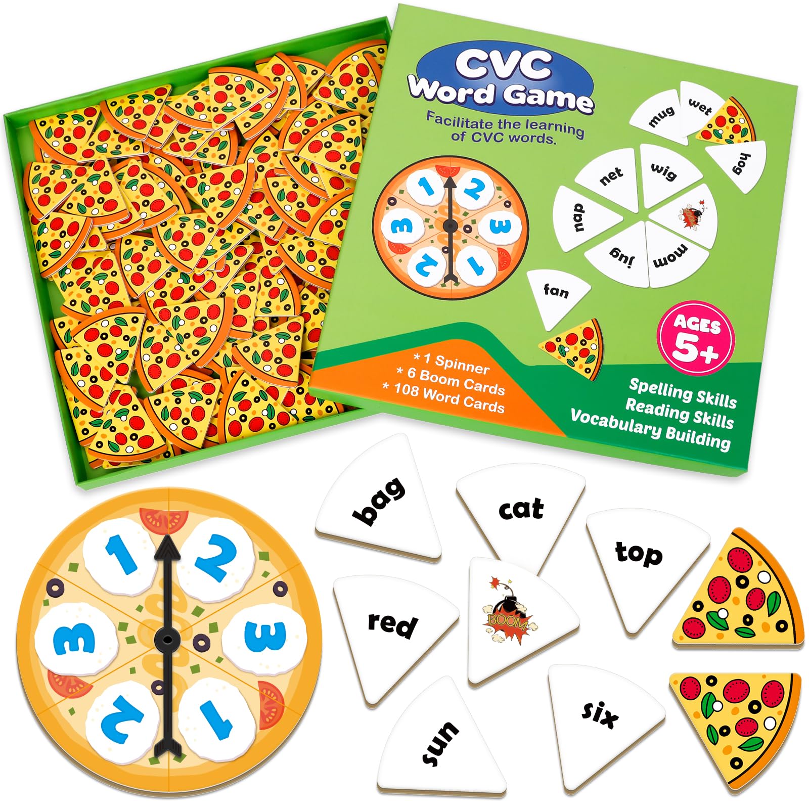 Kasfalci Cvc Word Games,Phonics Games,Cvc Flash Cards,Speech Therapy Toys For Toddlers Kids,Learn To Read,Reading Learning Sight