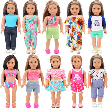 Ecore Fun 10 Sets American 18 Inch Doll Clothes - 18 Pcs Doll Clothing Doll Outfits Dress Swimsuits Jumpsuit Tights For 18 Inch Dolls Christmas Birthday Gift