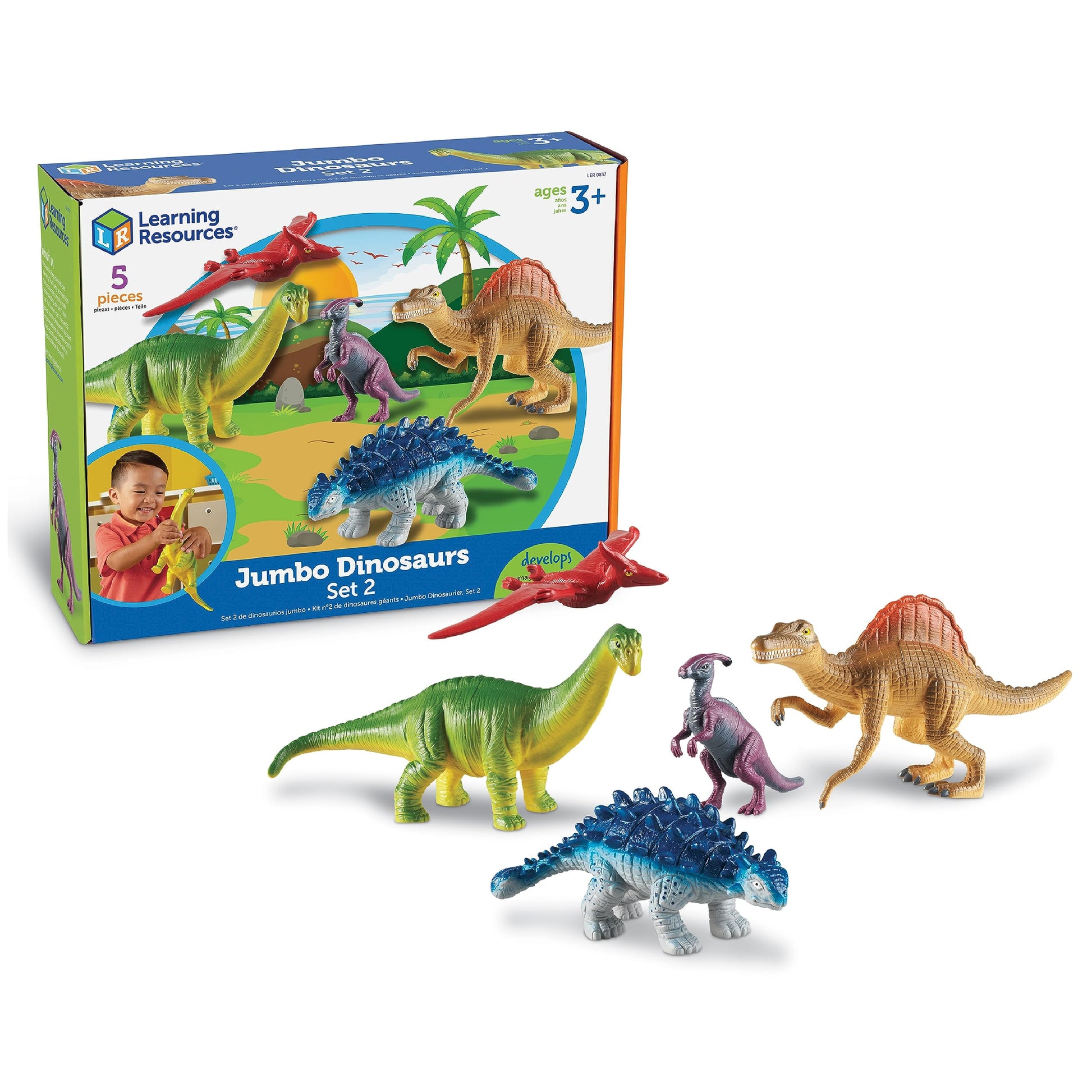 Learning Resources Jumbo Dinosaurs Expanded Set  5 Pieces, Ages 3+, Dinosaurs for Toddlers, Dinosaurs Action Figure Toys, Kids
