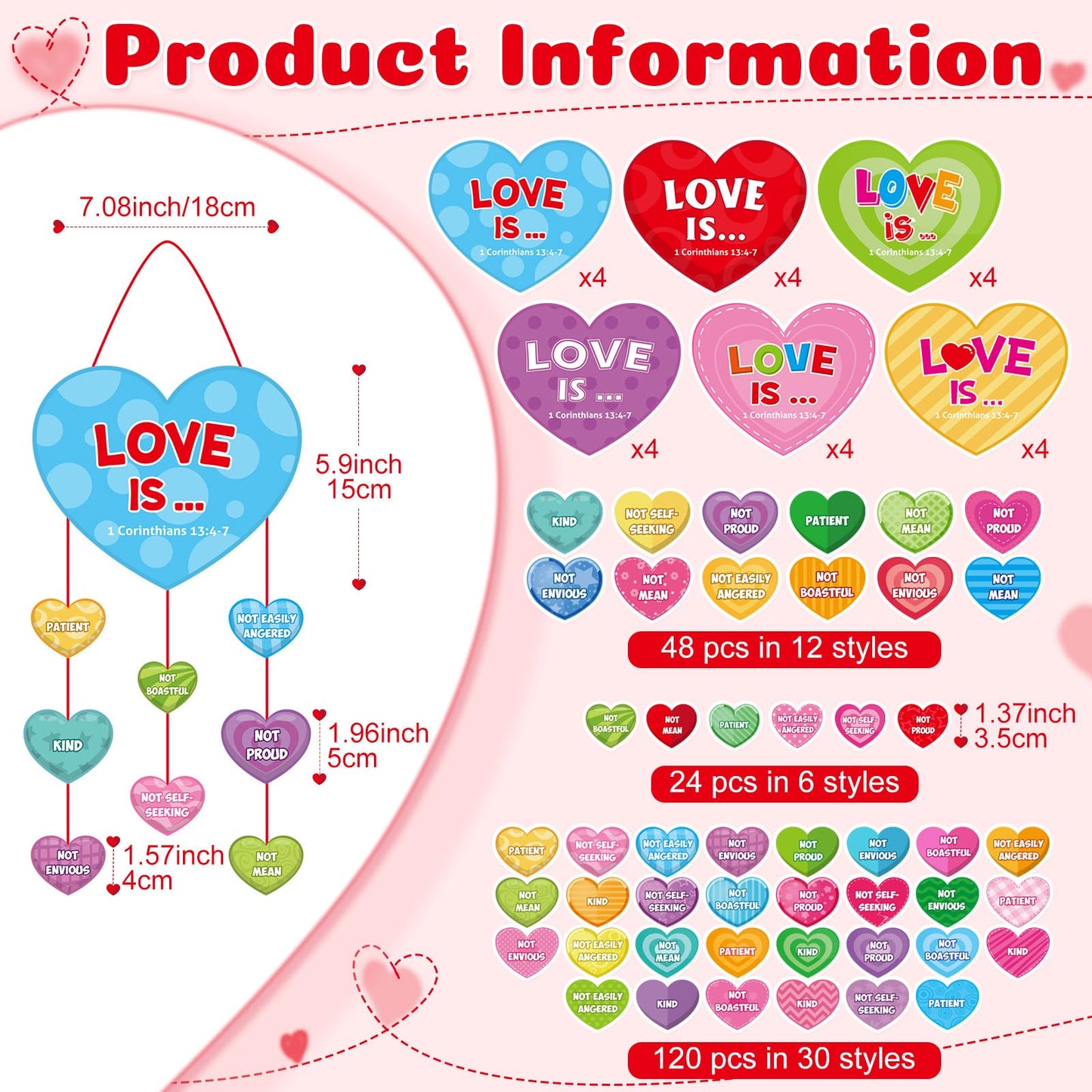 Pasimy 24 Sets Religious Valentines Day Crafts Kits Valentine Heart Hanging Ornaments Colorful Religious DIY Gift Crafts Make Y