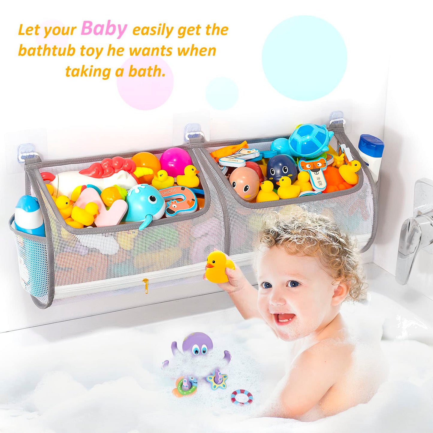 Ligereza 2-In-1 Bath Toy Storage Double Capacity Bath Toy Holder Helps Bath Toy Storage For Tub Classification, Bath Toy Organiz