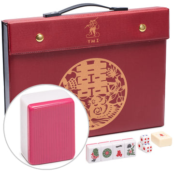 Yellow Mountain Imports Chinese Mahjong Set - Rouge Harmony    - With 146 Medium Tiles, Red Vinyl Case, Wind Indicator And Dice