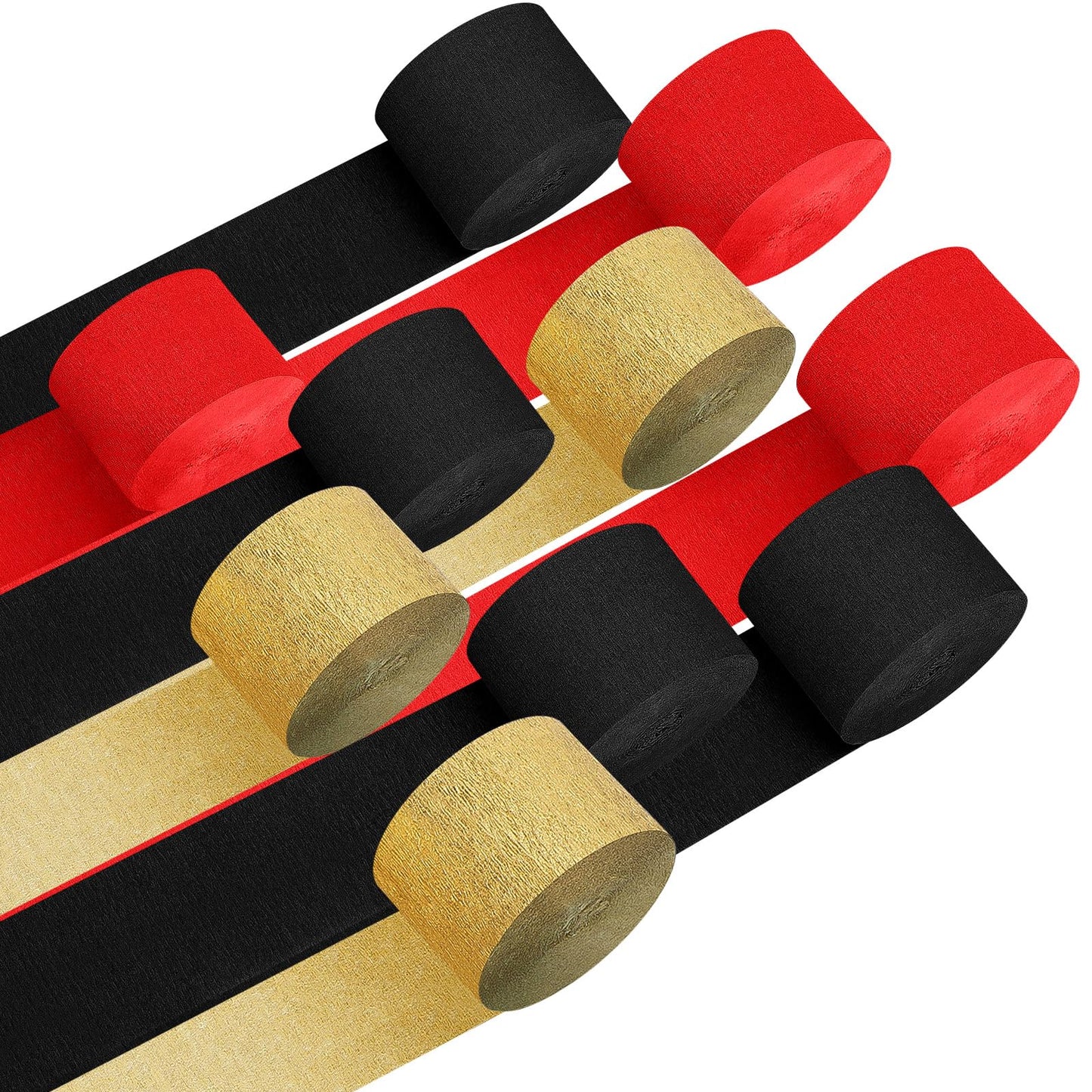 Kisston 10 Rolls Crepe Paper Streamers 820 Ft, Red Gold Black Crepe Paper Decorations for Wedding Ceremony Birthday Party