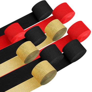 Kisston 10 Rolls Crepe Paper Streamers 820 Ft, Red Gold Black Crepe Paper Decorations for Wedding Ceremony Birthday Party