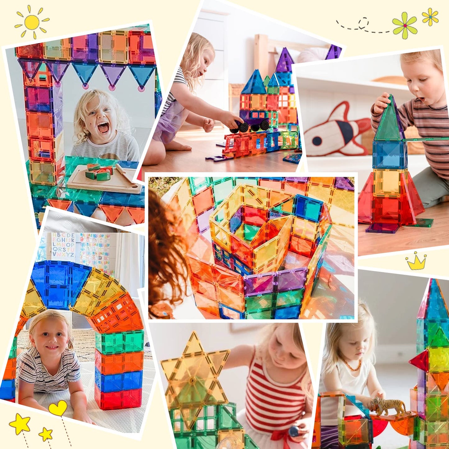 Feoxialy Magnetic Tiles for Kids Ages 3-5 4-8 STEM Educational Gifts Toys for 3 4 5 6 7+ Year Old Boys Girls Magnet Building Blo