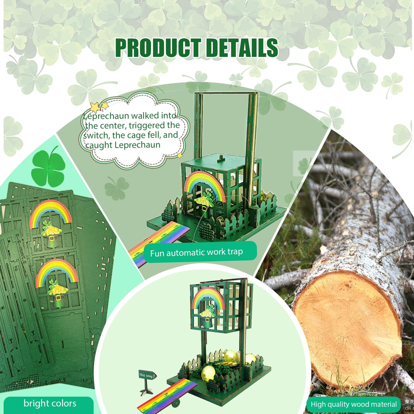 Vecacosic Leprechaun Trap Kit for Kids, Wood DIY How to Catch A Leprechaun Kit St Patricks Day Leprechaun Trap Decorations, Funn
