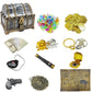177 Pieces Kids Pirate Treasure Chest Treasure Hunt Kit Lockable Vintage Pirate Treasure Chest Toy Set Gold Plastic Compass Pira