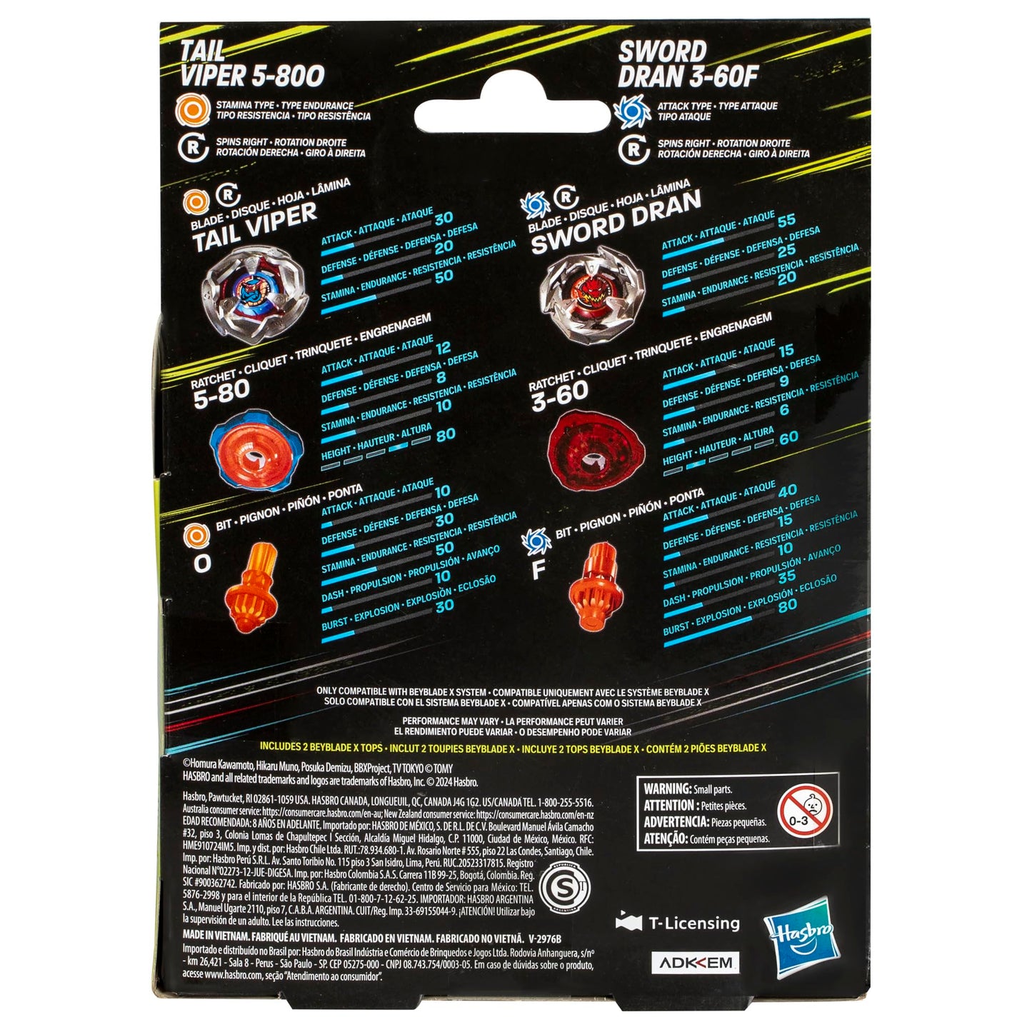 Beyblade Dual Pack Set: Tail Viper 5-80O & Sword Dran 3-60F Right-Spinning Battling Tops for Kids