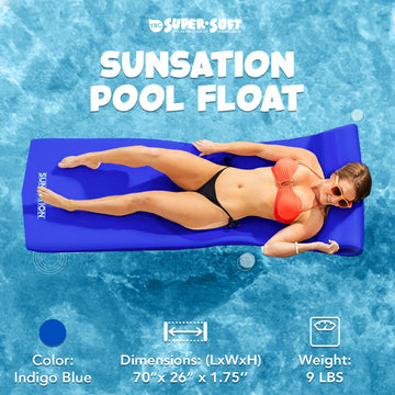TRC Recreation Sunsation 1.75  Thick Vinyl Coated Foam Swimming Pool Float Mat mature-themed Lounger with Built-in Roll Pillow  Indigo Blue