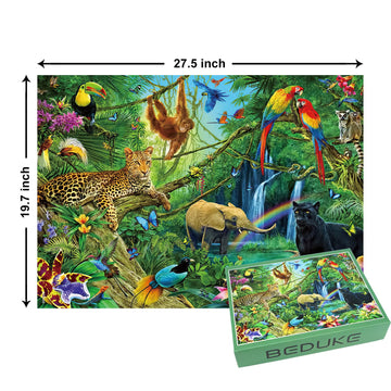 Beduke Jigsaw Puzzles For Adults 1000 Piece - Every Piece Is Unique - Precise Interlocking Tropical Forest Animals Thick Sturdy Cardboard Family Game Puzzle Age 14+