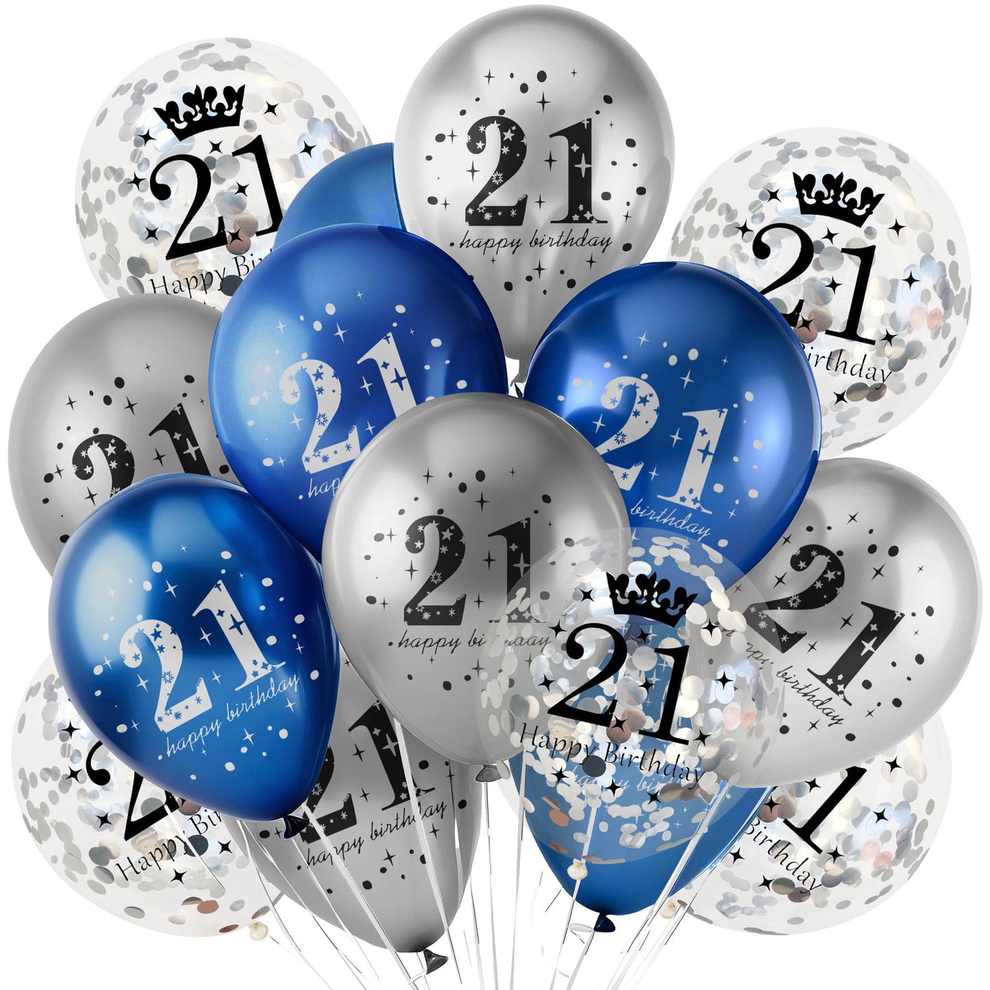 UniBirthLon 18Pcs 21st Birthday Balloons Set, Navy Blue & Silver, Rubber Latex, Confetti Decorations for Men & Women Party Decor