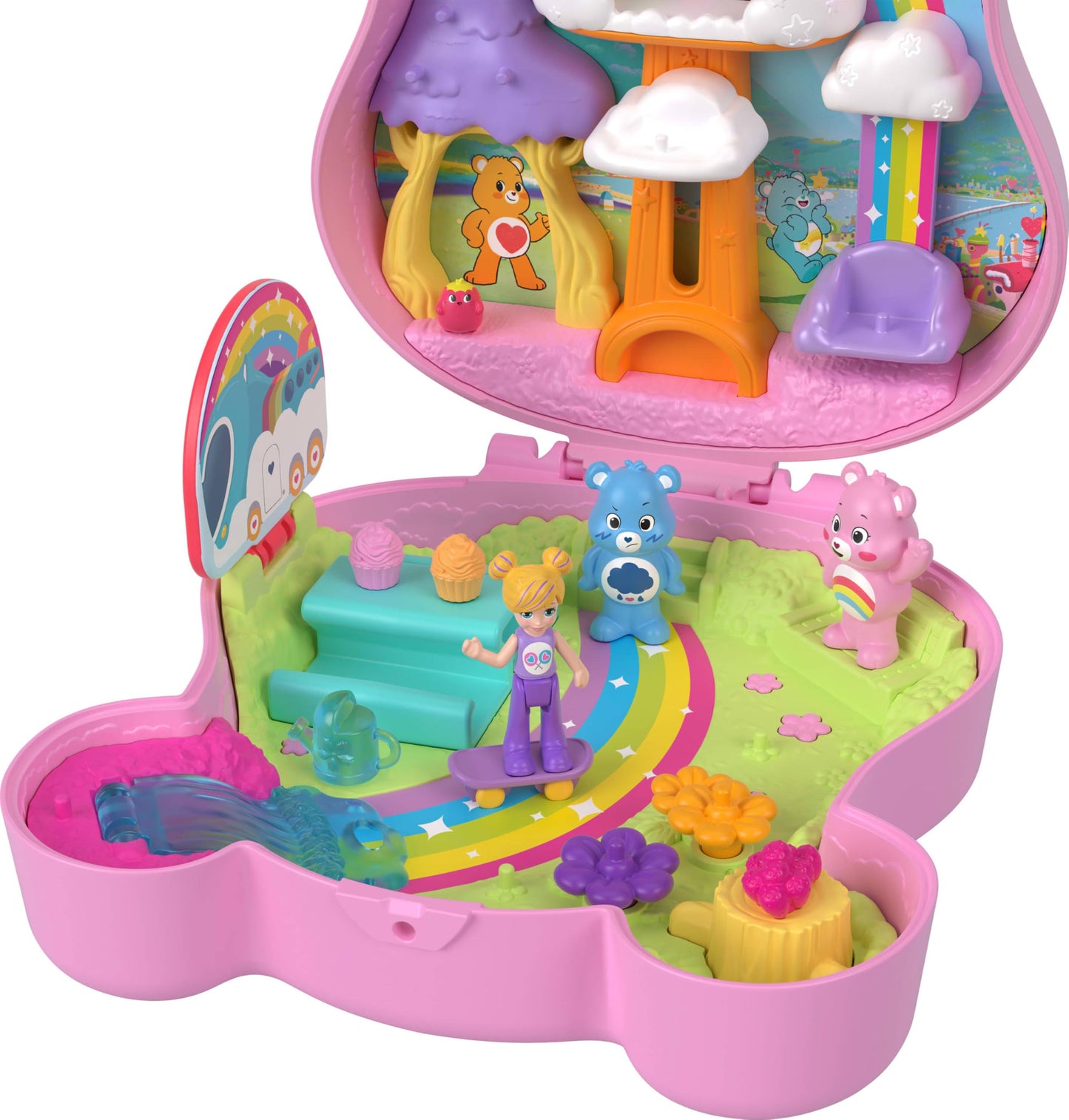 Polly Pocket Care Bears Dolls & Playset with Toy Car, Multicolor, Model JCC14, Travel Toy