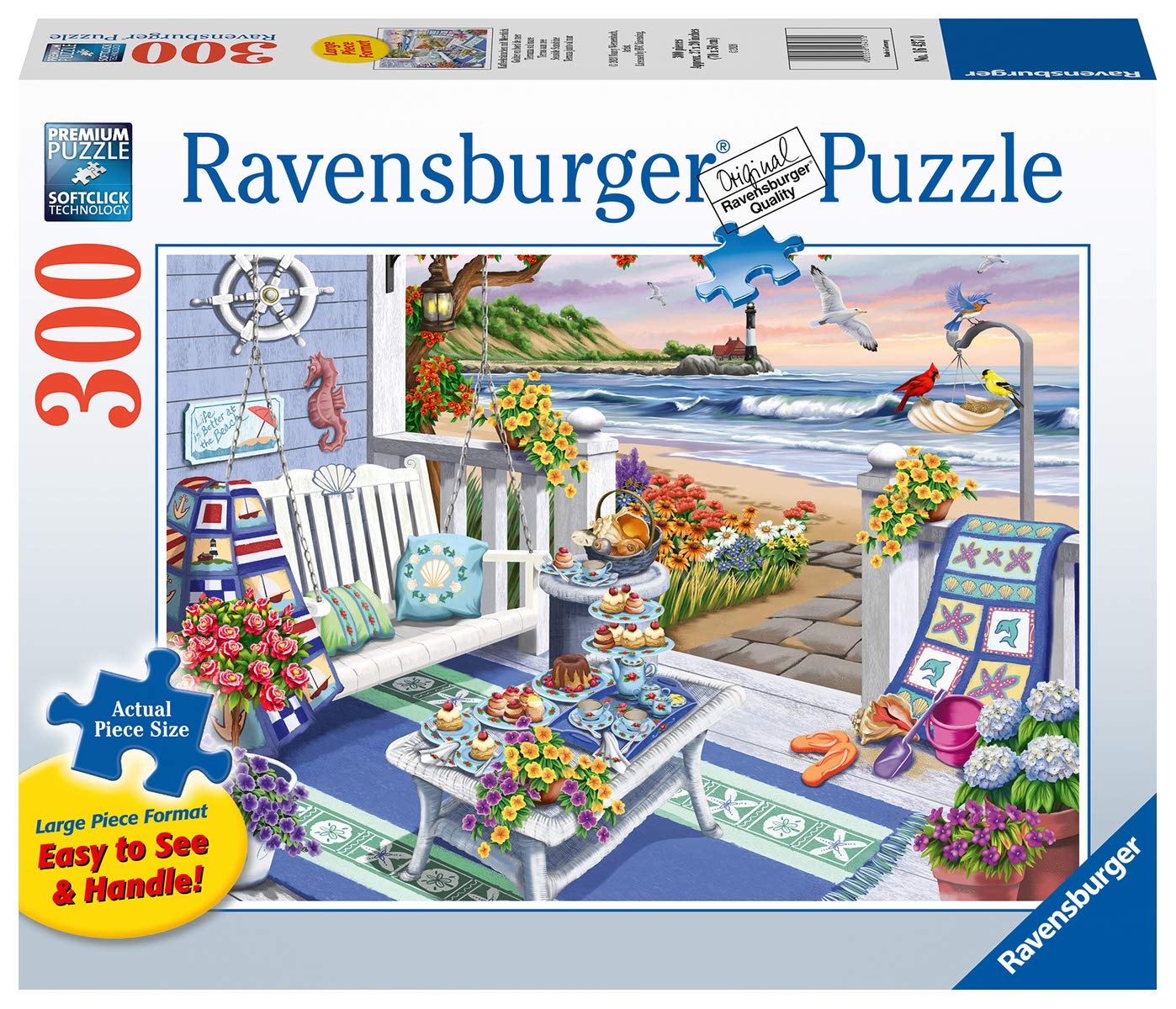 Ravensburger Cozy Series: Seaside Sunshine 300 Piece Large Format Jigsaw Puzzle For Adults And Kids | Unique Piece Design | Premium Quality Materials | Fsc Certified | Ideal Gift For Puzzle Lovers