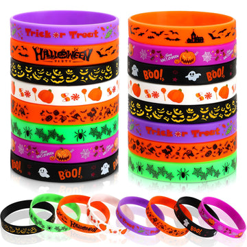 JUNEBRUSHS Halloween Party Favors, 24pcs Halloween Silicone Bracelets Rubber Wristbands for Halloween Party Decorations Trick or