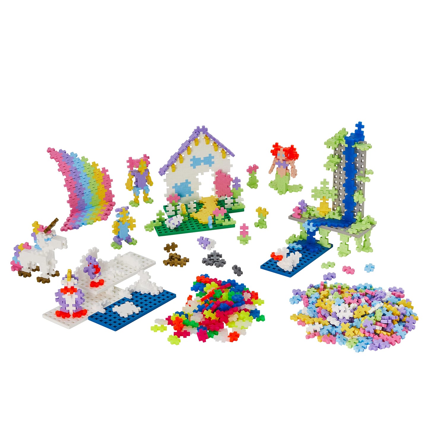 Plus-Plus - Learn To Build Super Set - Pastel Mix, 1,200 Pieces W/ 4 Baseplates - Construction Building Stem/Steam Toy, Interlocking Mini Puzzle Blocks For Kids