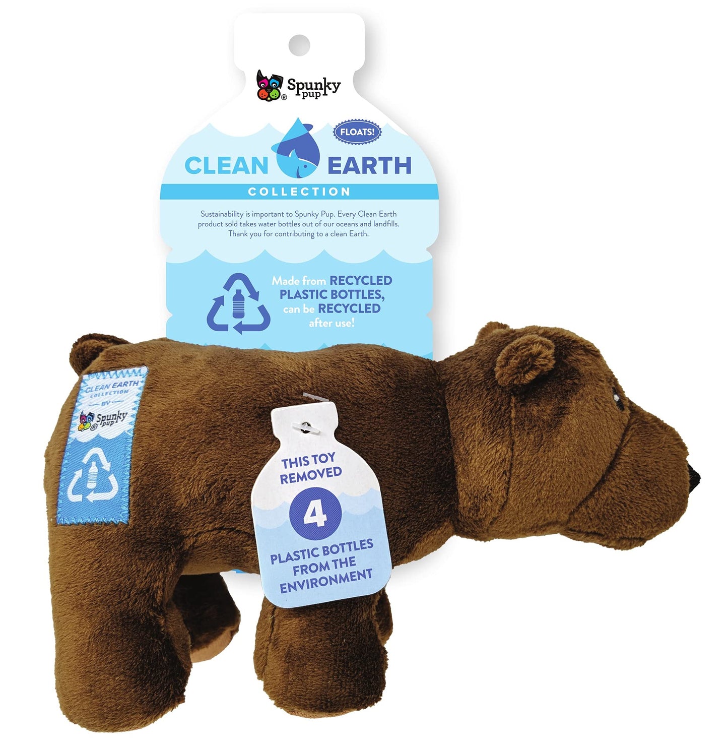 Spunky Pup Clean Earth Plush Bear | Made From 100% Recycled Water Bottles | Small,Brown,7262