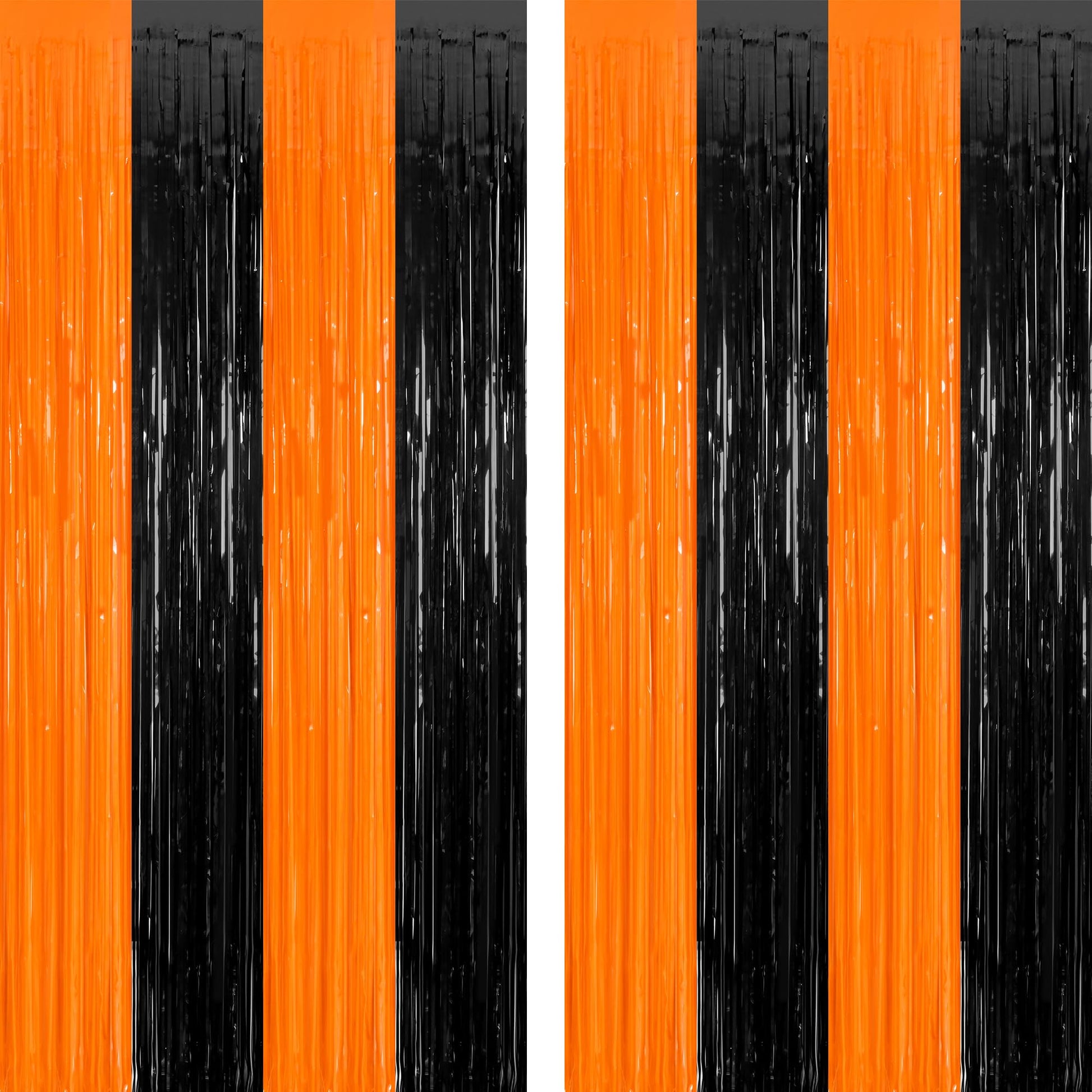 2 Pack Halloween Photo Backdrop, 3.28 FT x 7.05 FT Orange and Black Party Streamer, Metallic Foil Fringe Curtains Tinsel Backdro