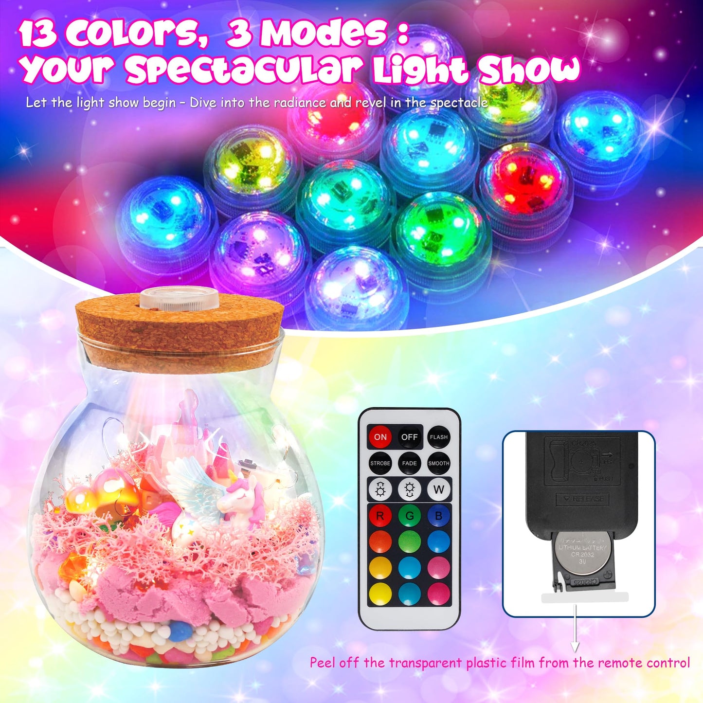 Kiditos Unicorn Light Up Terrarium Craft Kit For Kids,Make Your Own Led Night Light Up&Remote Unicorn Kingdom,Ideal Diy Gift For