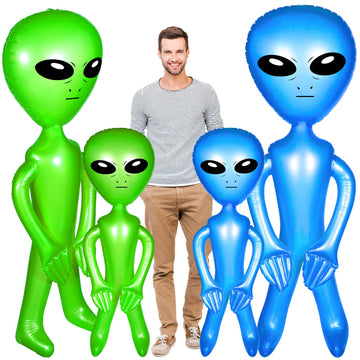 Zhanmai 4 Pcs 63 Inch 35 Inch Inflatable Alien Jumbo Alien Party Decorations Alien Balloon Inflate Alien For Halloween Party Favors(Green, Blue)