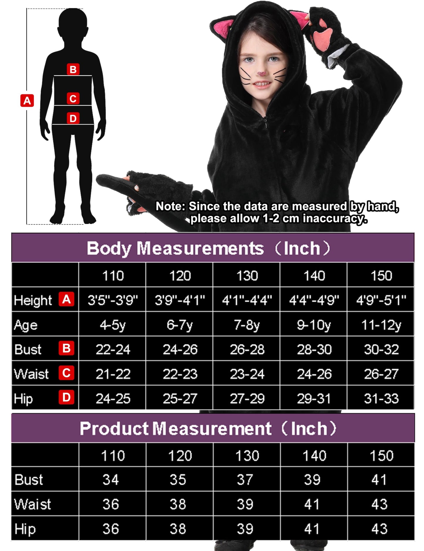 Resiwai Black Cat Costume For Kids Girls Kitten Costume Kids Cat Onesie Halloween Black Cat Costumes For Kids