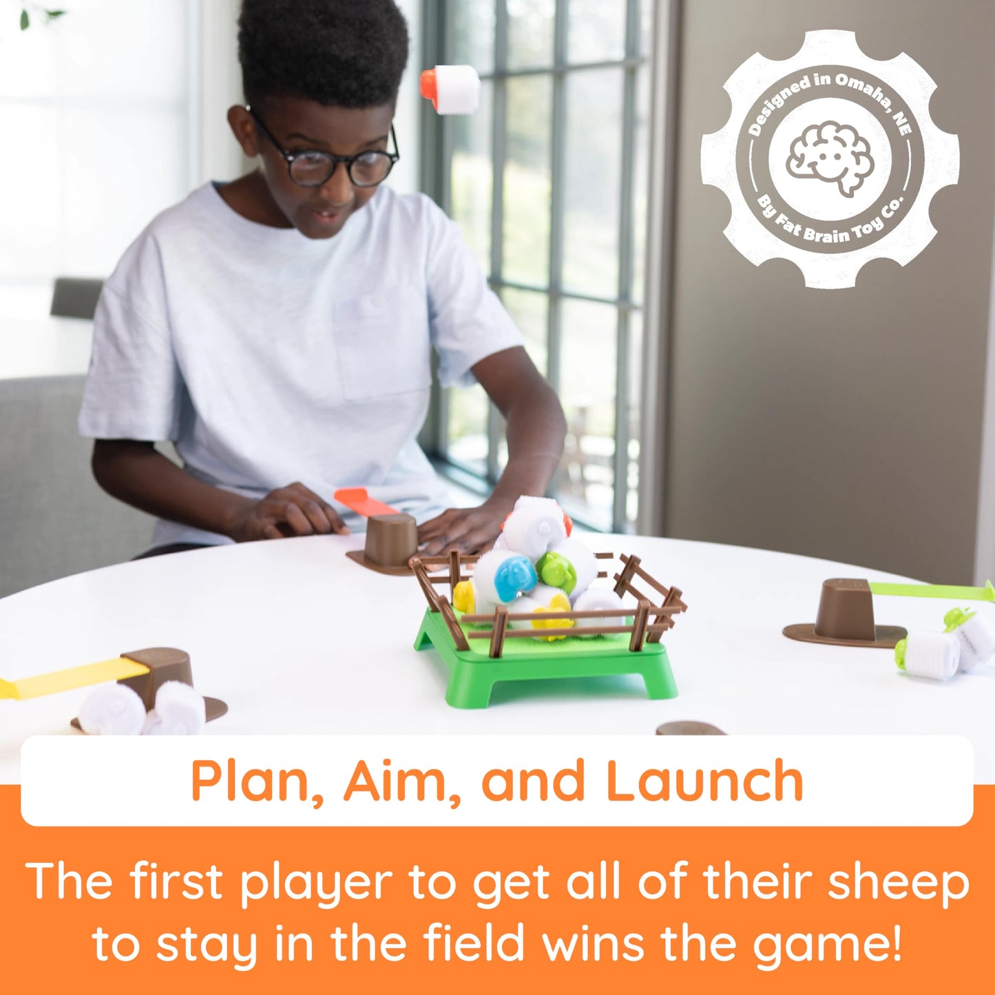 Fat Brain Toys Heap-O-Sheep Game, Family Board Game for 2-4 Players, Catapulting Sheep, Plastic, Red/Green/Yellow/Blue, Ages 6+