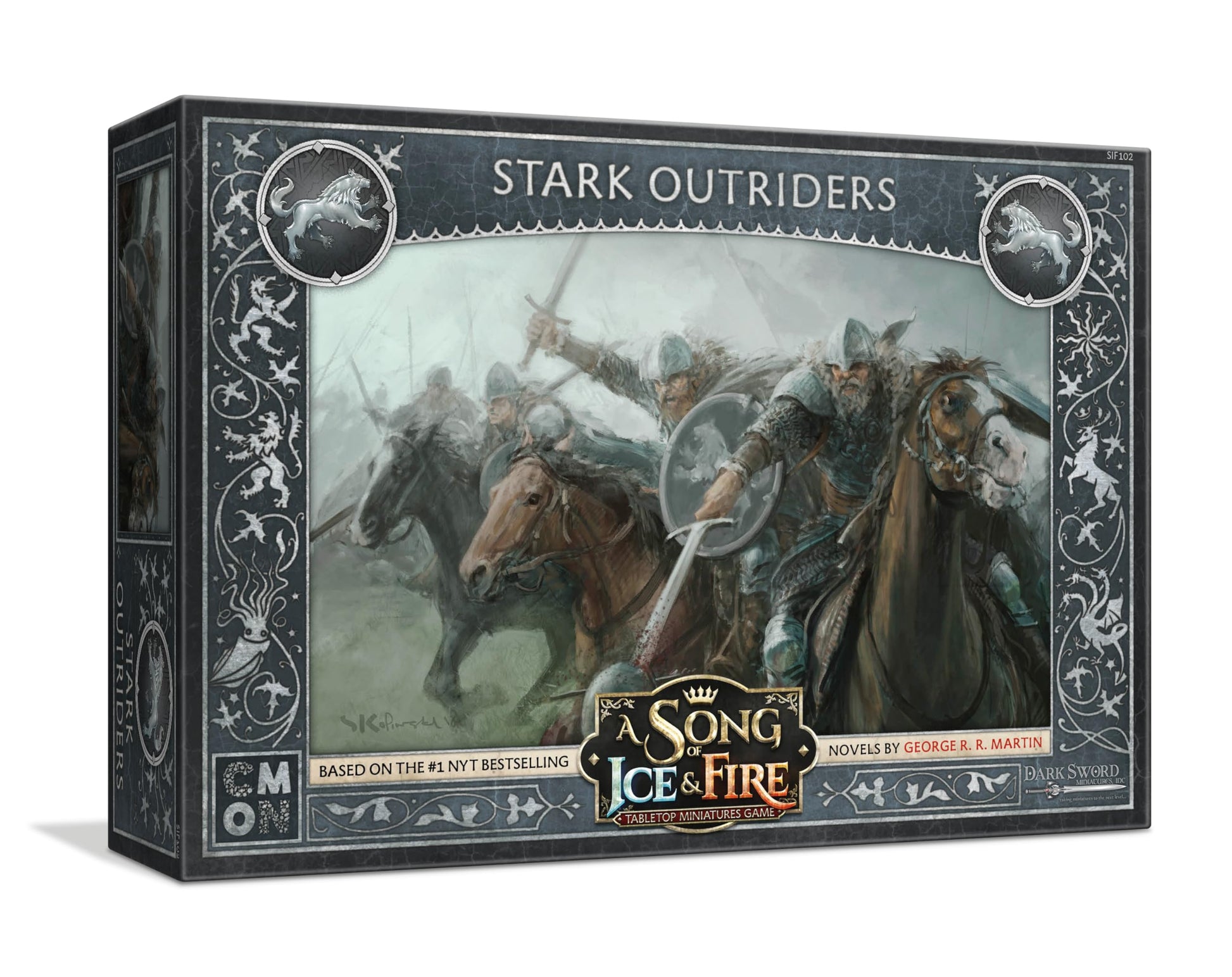 CMON A Song of Ice and Fire Tabletop Miniatures Game Stark Outriders Unit Box - Swift and Lethal Riders of House Stark! Strategy Game for mature-themeds  Ages 14+  2+ Players  45-60 Minute Playtime  Made