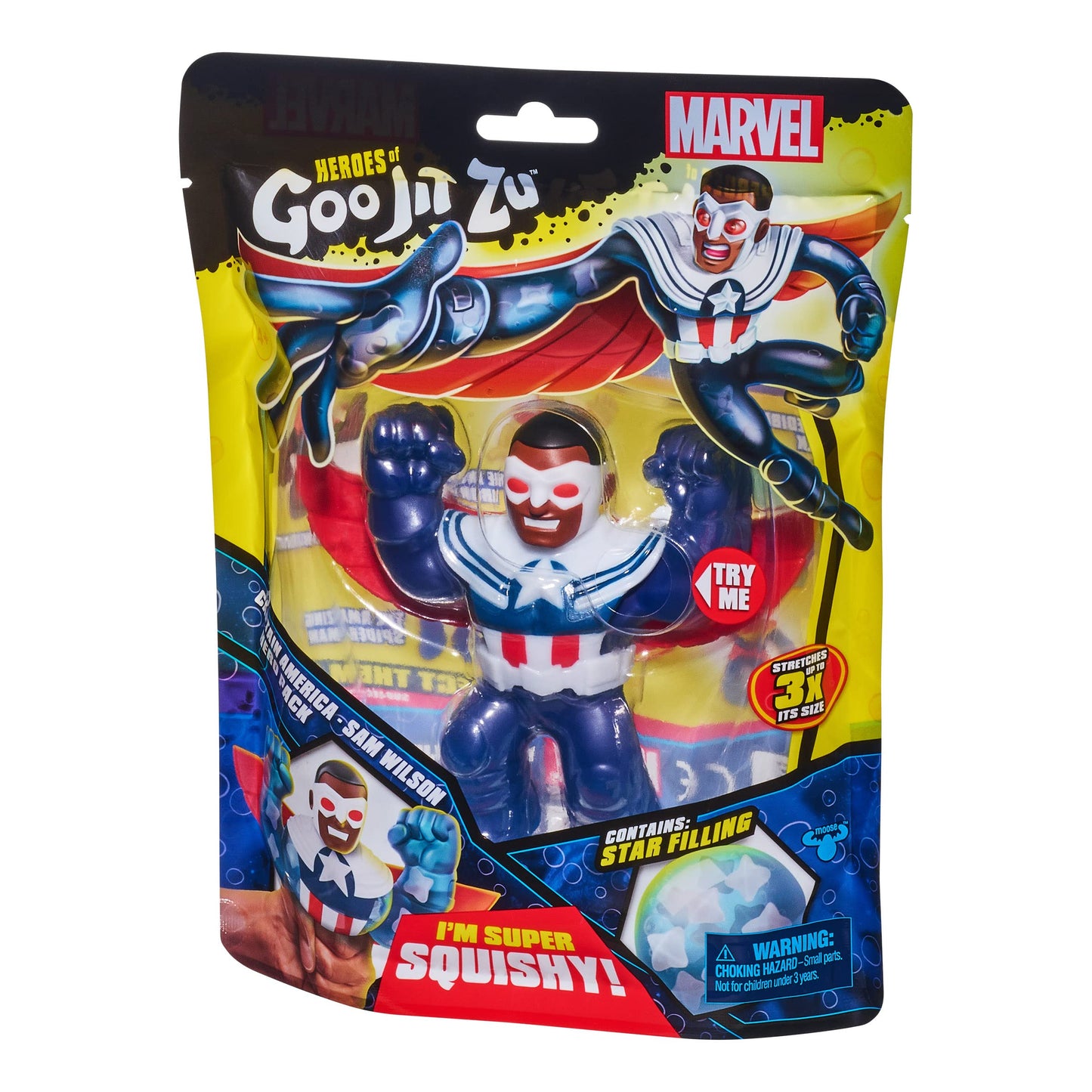 Heroes of Goo Jit Zu Marvel Hero Pack - Captain America Sam Wilson - 4.5" Squishy Toy - Multicolor - Model 41371 - Durable ABS Material