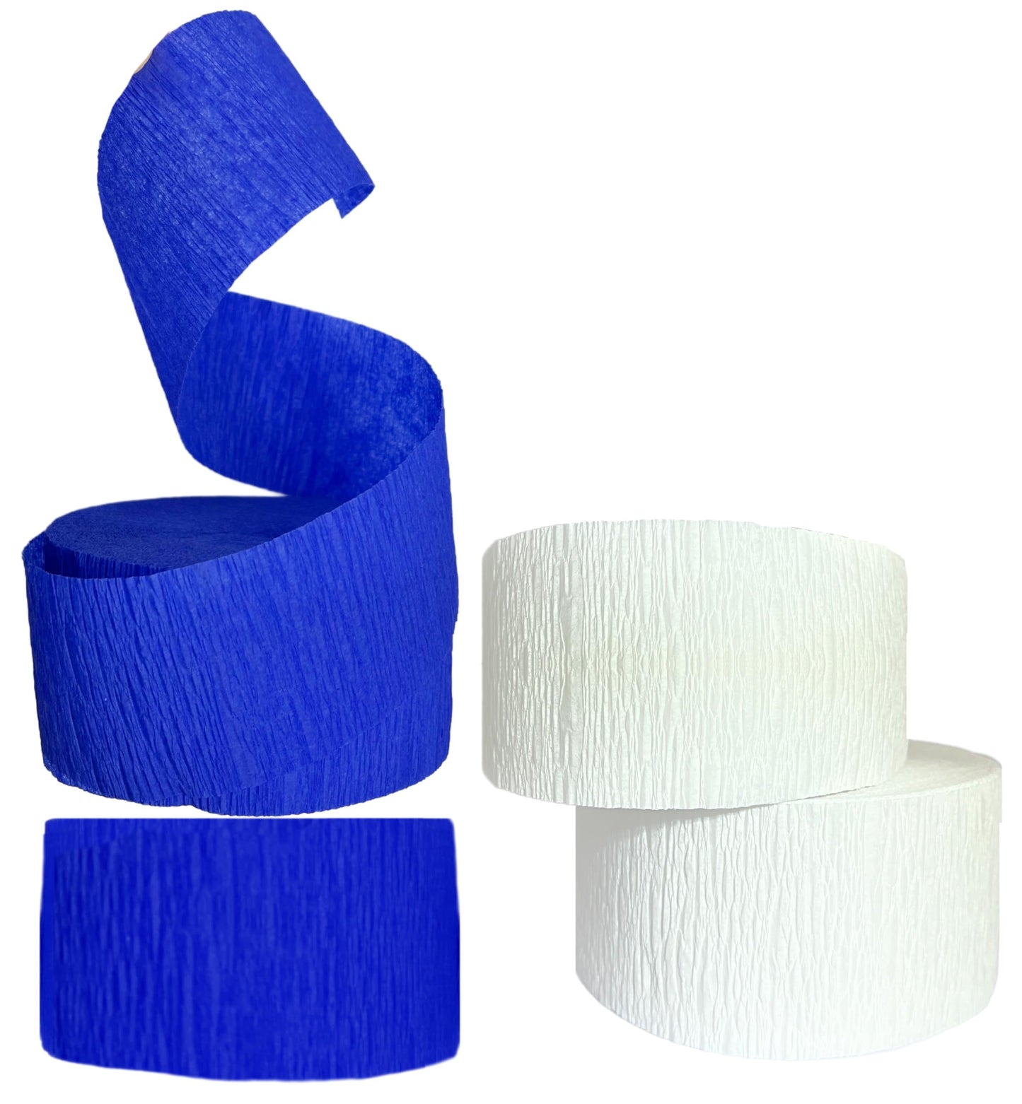 Blue and White Crepe Paper Streamers (2 Rolls Each Color) MADE IN USA!