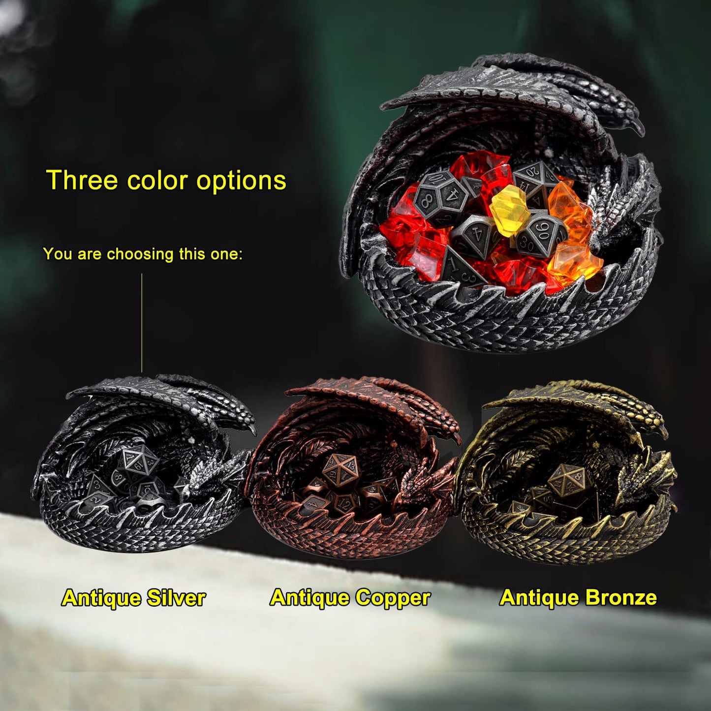 Haxtec Dragon Dice Jail with DND Metal Dice Set Antique Iron Guardian Dragon Dice Tray Holder Dungeons and Dragons Accessories G