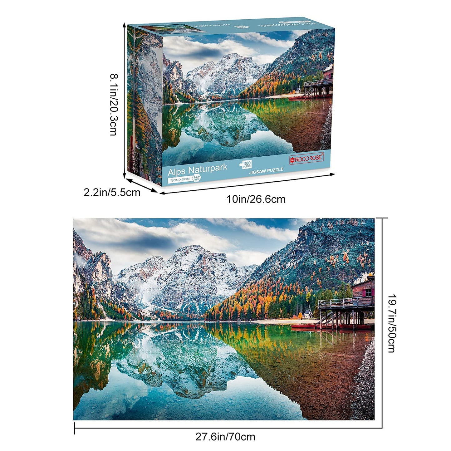 Rocorose 1000 Piece Jigsaw Puzzle - Autumn of Italian Alps - Cardboard Floor Puzzle for Kids & Adults - HC12021-C