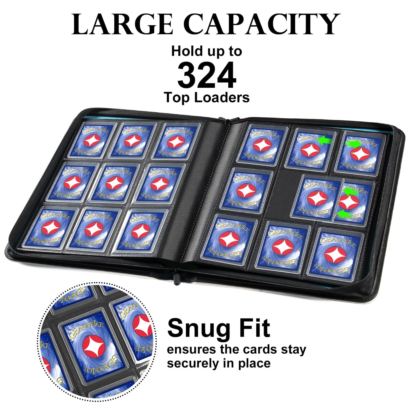 GEAoffice Archival Safe Top Loader Binder Holds 324 Cards  9 Pocket Trading Card Binder for Toploader 3?4 Rigid  enhanced Card Collection Album Folder Holder for MTG  TCG  Sports Cards  White