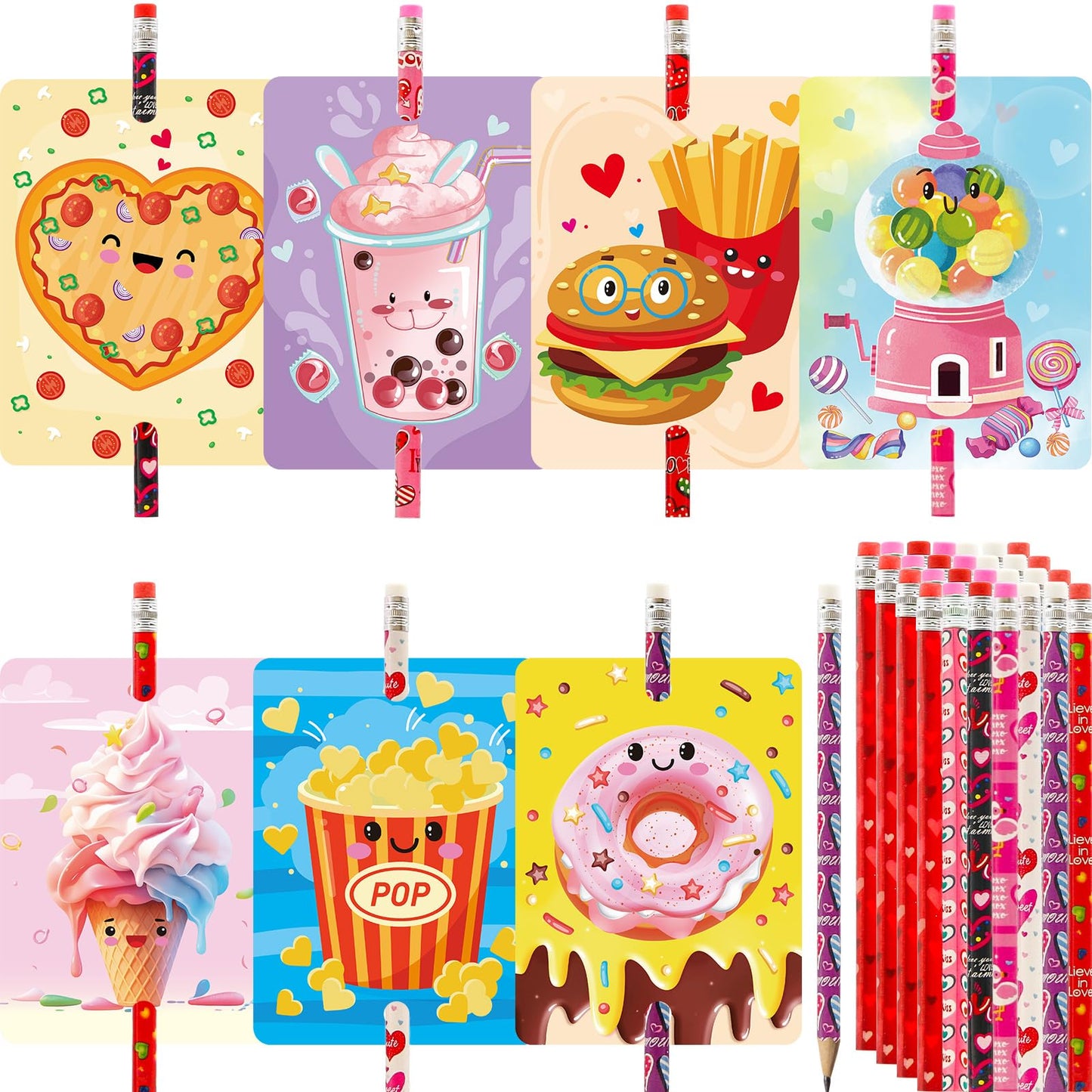 Treasure Cove Valentines Day Cards with Pencils Valentines Day Classroom Exchange Cards for Students School Party Favors 28Pcs