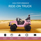 Aosom 12V Kids Ride On Truck With Parent Remote Control, Battery Powered Electric Car With Spring Suspension, Adjustable Speed, Led Lights And Horn, Pink