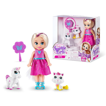 Sparkle Girlz Princess Doll And Pet Set (Blue Dress & Dog Set) By Zuru 2 Pets, Hair Styling For Kids, Dog, Unicorn, Nurture Toys