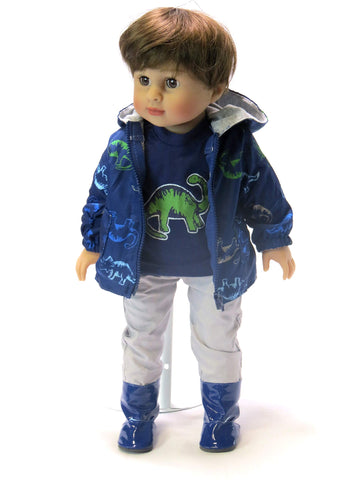 American Fashion World Dinosaur Raincoat Set for 18-Inch Dolls | enhanced Quality & Trendy Design | Dolls Clothes | Outfit Fashions for Dolls for Popular Brands