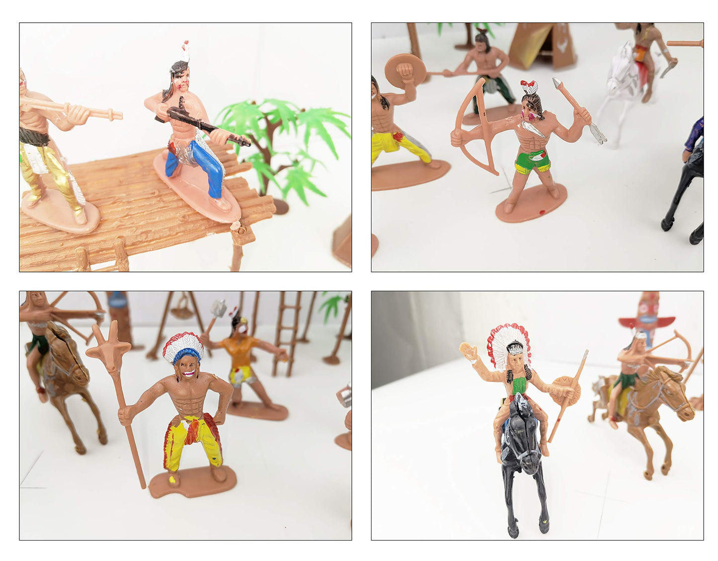 21 Pcs Plastic Indian Figures Playset Toy Native American Figures with Horse, Tent, Totem etc. Wild West Cowboy Miniature Kit Gr