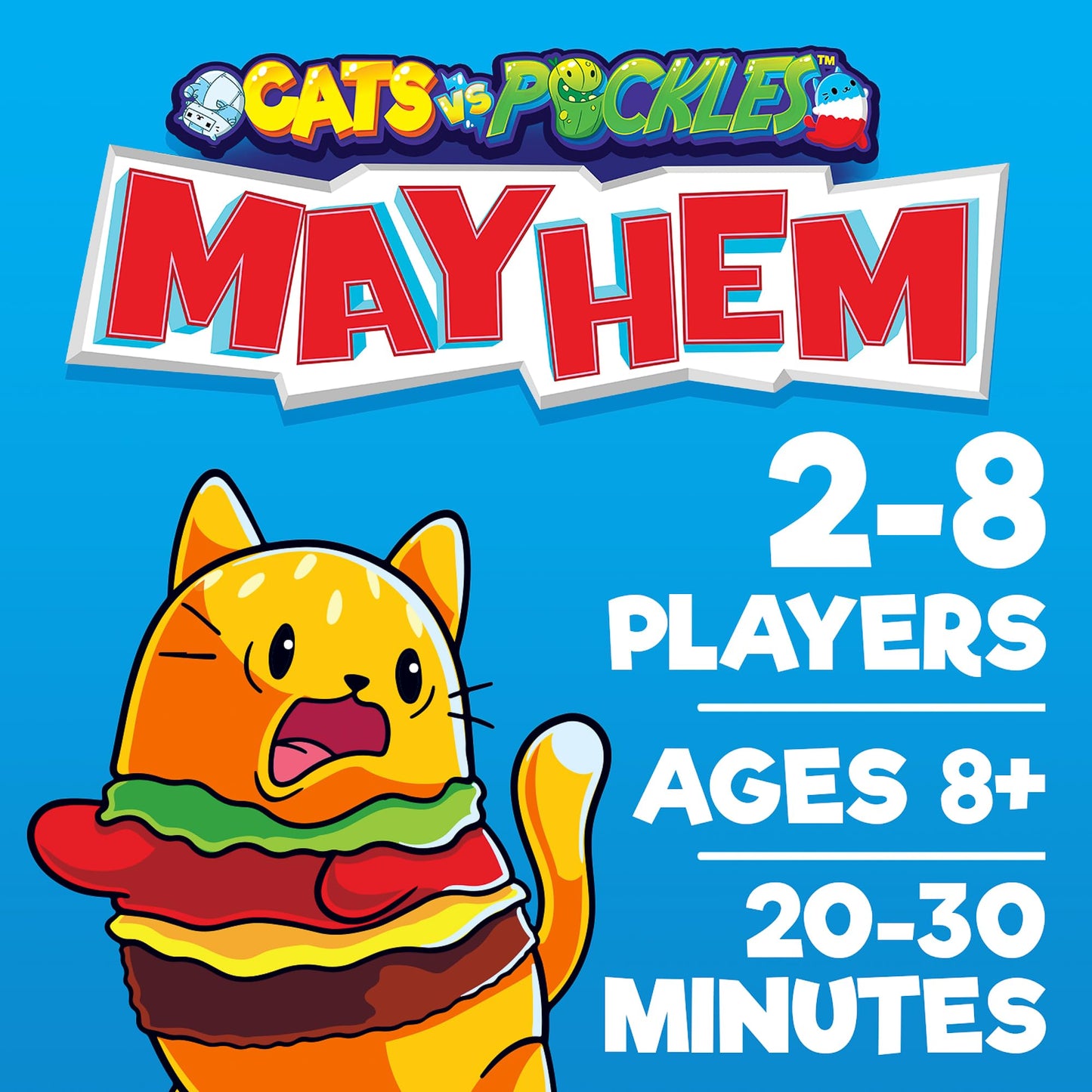 Cats vs Pickles Mayhem Board Game - Fun Card Game for 2-8 Players - Easy to Learn Family Game with Exclusive Characters - Plastic Material