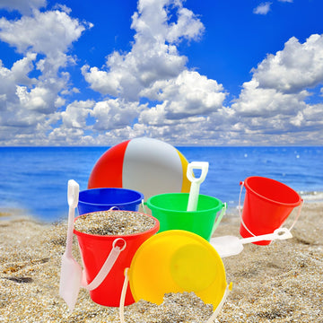 The Dreidel Company Beach Day Playsets, (Pack of 3) 5.25'' Sand Bucket Play Set Box Includes, Pail & Shovel Sand Toy for Boys an