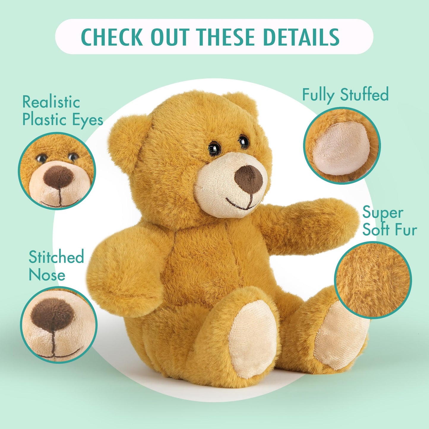 Benben Teddy Bear Stuffed Animal, Set Of 3, 8 Inch Stuffed Bear Plush Toy For Kids, Baby Shower Decoration For Boys, Girls, Gift For Girlfriend, Valentine'S Day