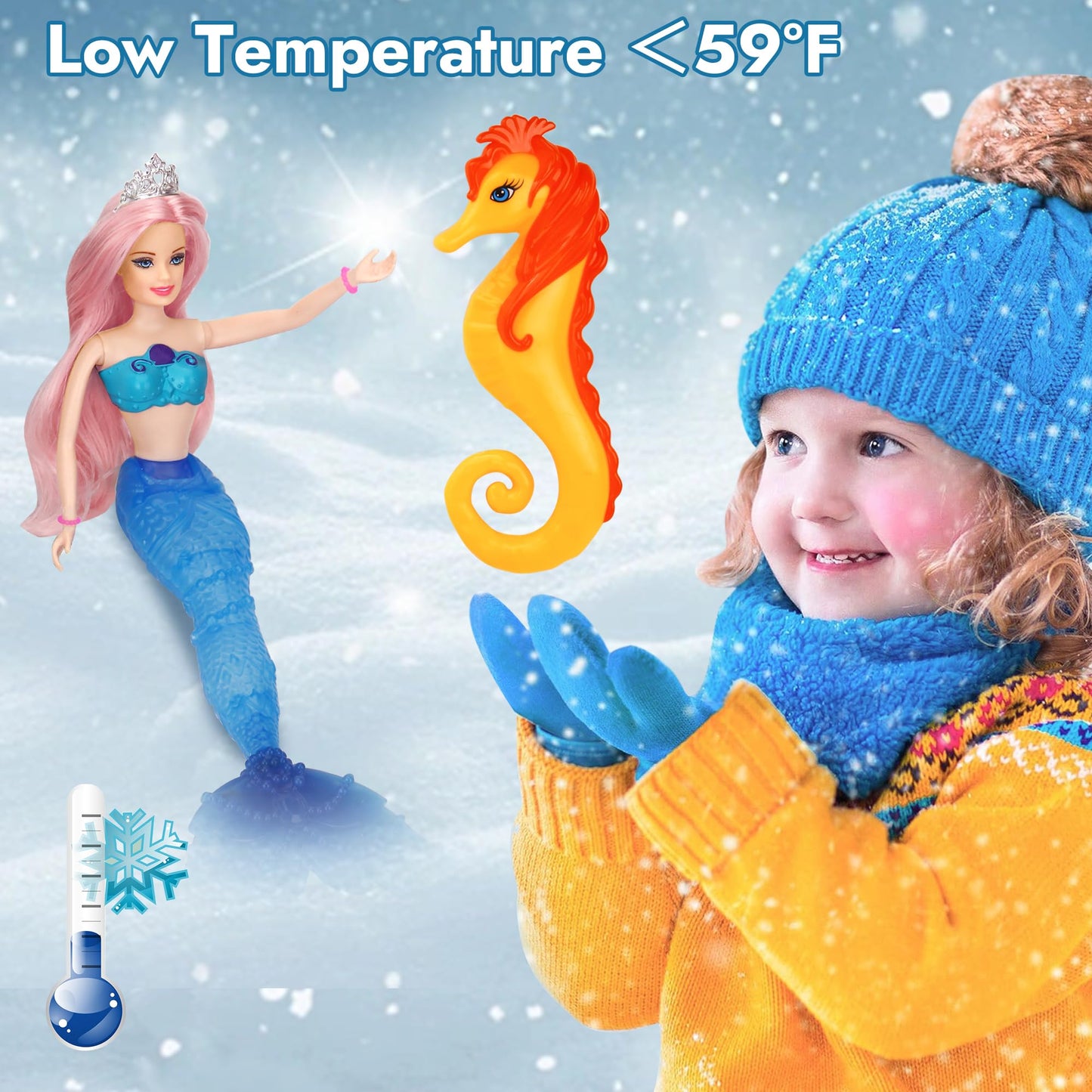 BETTINA Magic Color Changing Mermaid Doll, Princess Mermaid Toy with Seahorse & Dolls Accessories - Vibrant Pink Hair and Transf