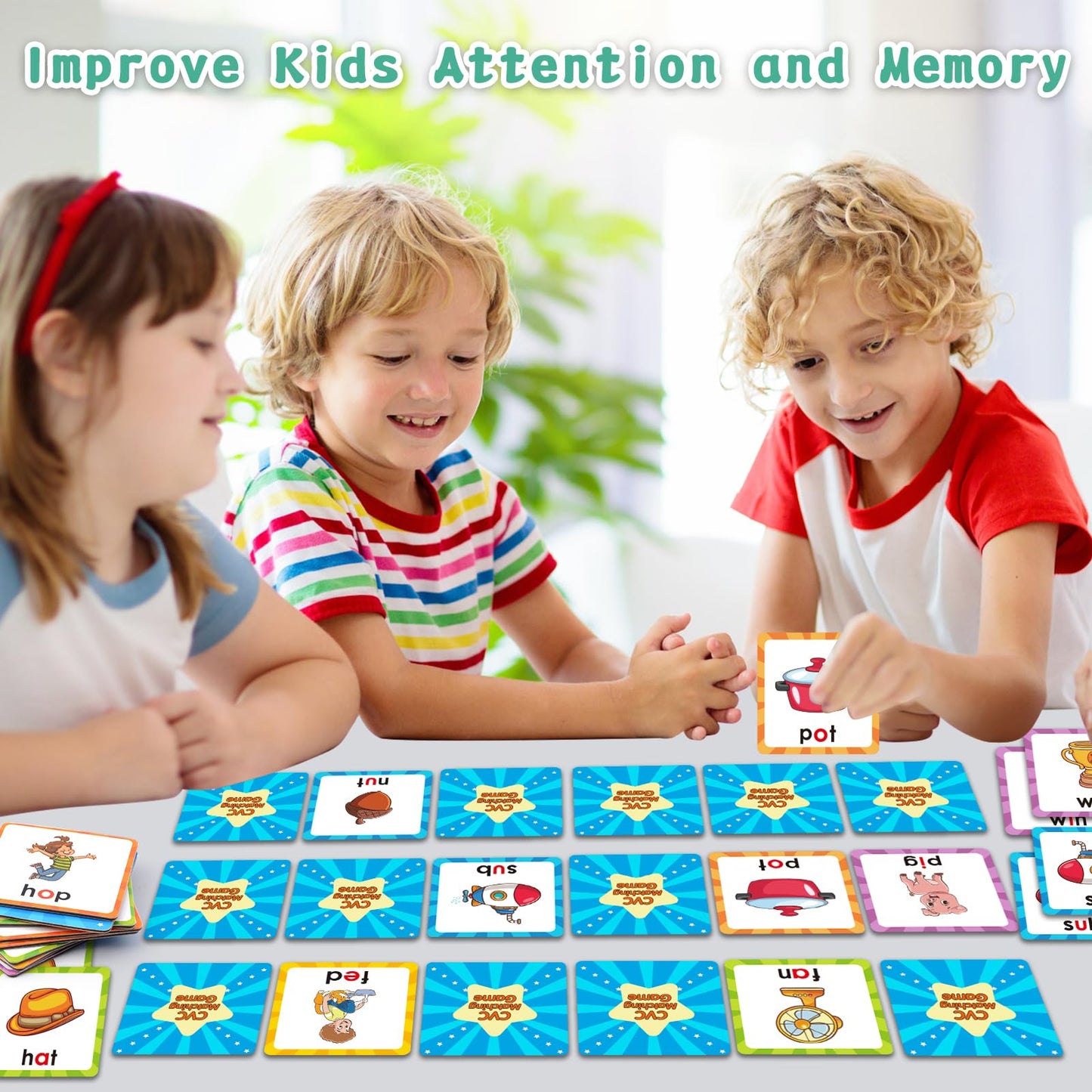 Cvc Words Memory Game, Matching Games For Toddlers 3-5, Memory Games For Kids Ages 4-8, Phonics Games Flash Cards 2-4 Years, Mem