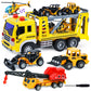 LovesTown 5PCS Construction Truck Toy Set, Large Truck with Lights and Sounds and Small Die-cast Engineering Trucks Helicopter S