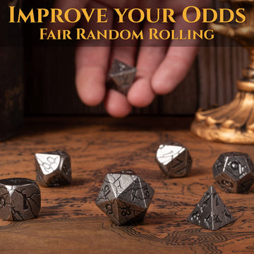 DND Metal Dice - Cracked Iron Ruins Metal Dice - Polyhedral Dice Set for RPG D&D MTG Pathfinder and More - Beautifully Detailed