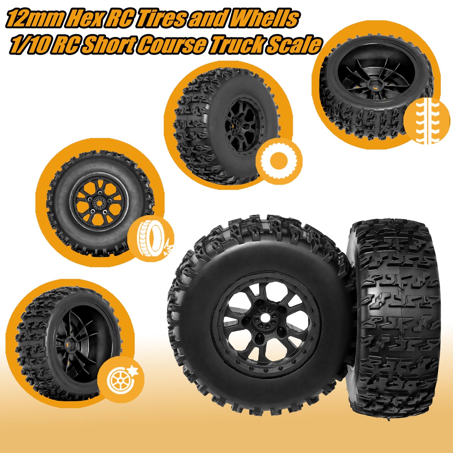 RC Station 12mm Hex RC Wheels and Tires 4PCS 1/10 Scale RC Short Course Truck Tires for 4x4 2WD Traxxas Slash Arrma Senton Tires