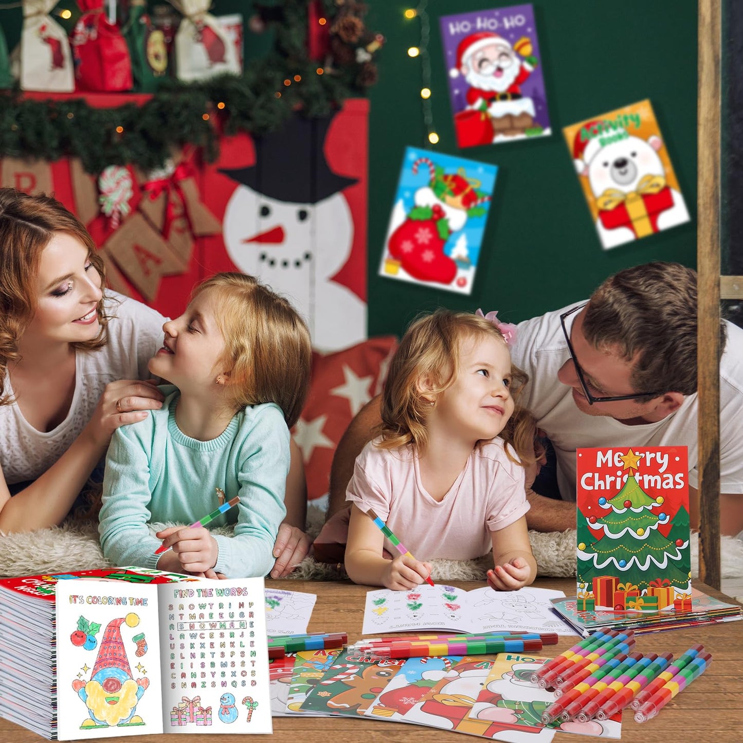 BenLouis 12 Christmas Mini Activity Books with 12 Crayons for Kids ages 4-8-16 Xmas Party Favors Bulk Different Brain Game for C