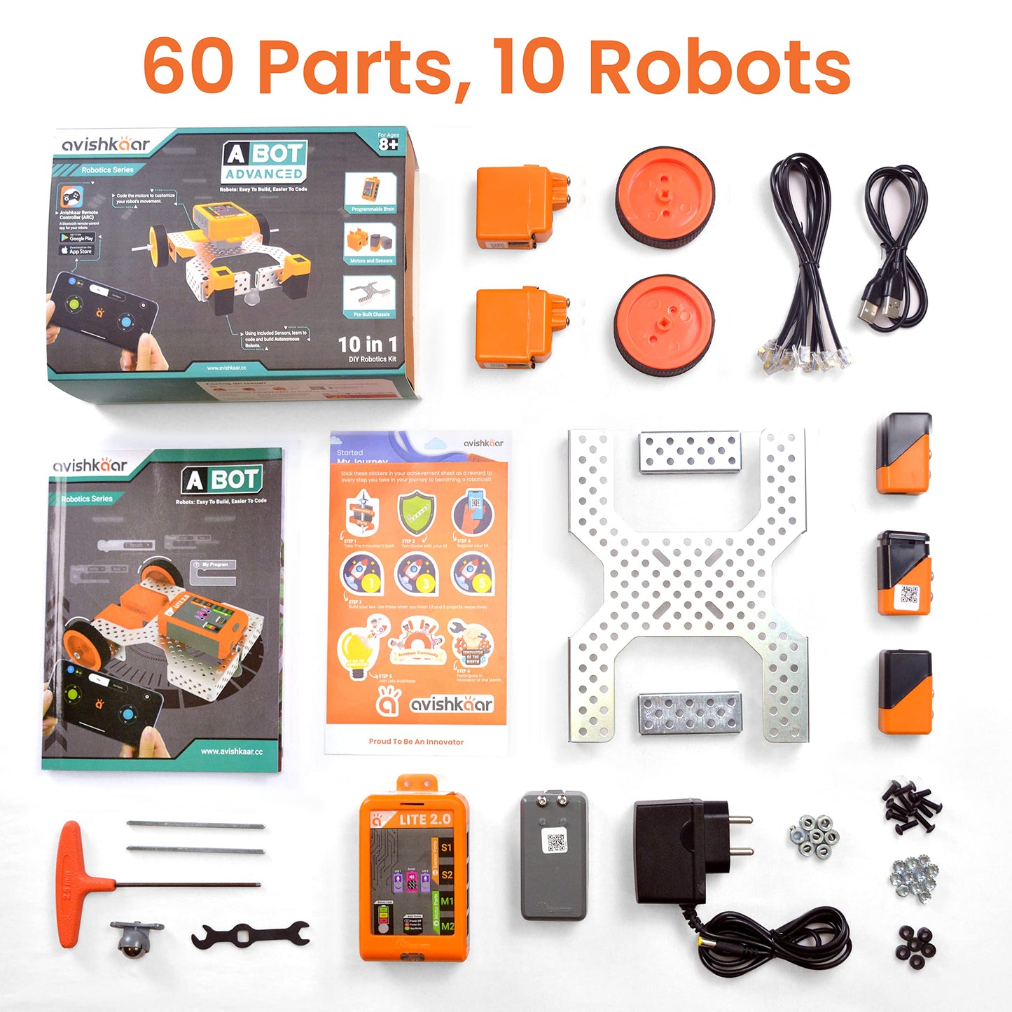 Avishkaar Abot Advanced,10 In1 Diy Stem Metal Robotics Kit, Multicolour, 60+ Parts, Learn Robotics. Coding & Mechanical Design,