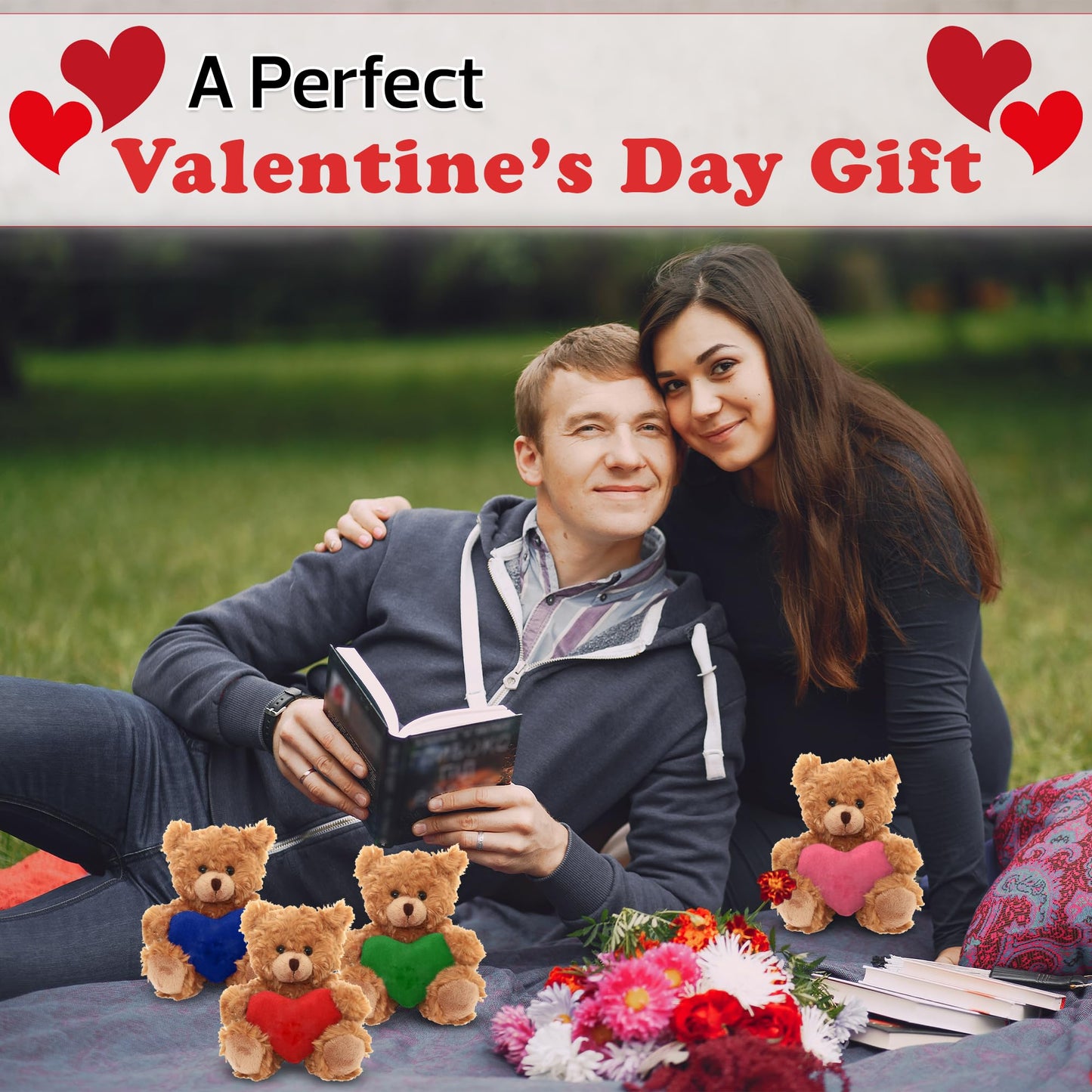 Plushland Mocha Teddy Bear With Customized Message On Embroidered Heart, Stuffed Animal Plush Toys - Valentine Personalized Gift