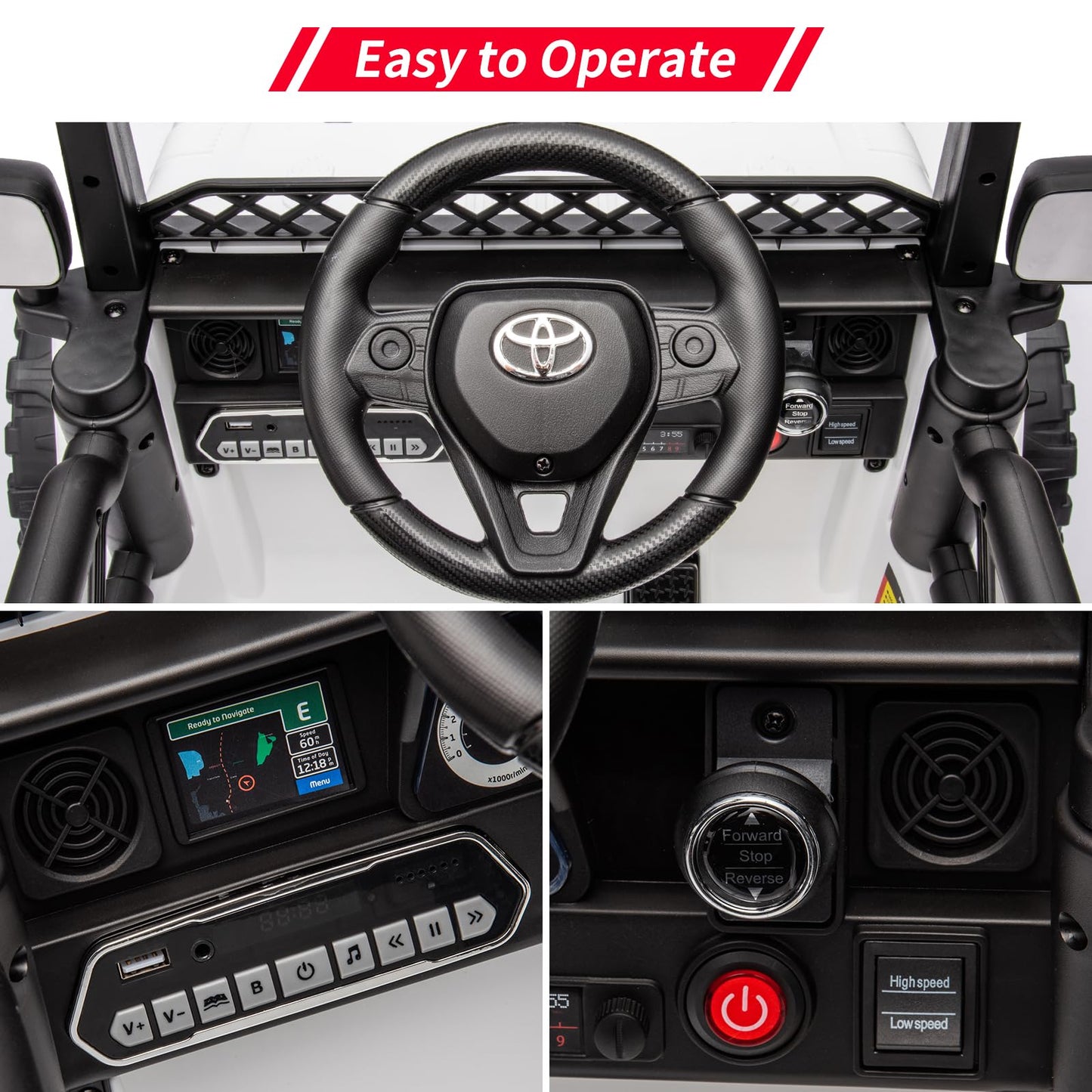 12V Ride On Car For Kids, Licensed Toyota Ride On Truck, Battery Powered Electric Kids Car With Remote Control, Music, Led Light