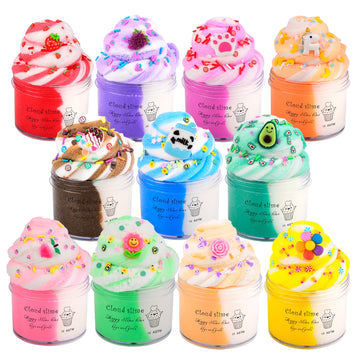 11 Pack Mini Cloud Slime Kit, Slime With Avocado, Rose, Claw And Unicorn Charms, Mess-Free, Scented Diy Slime For Girls Boys, St