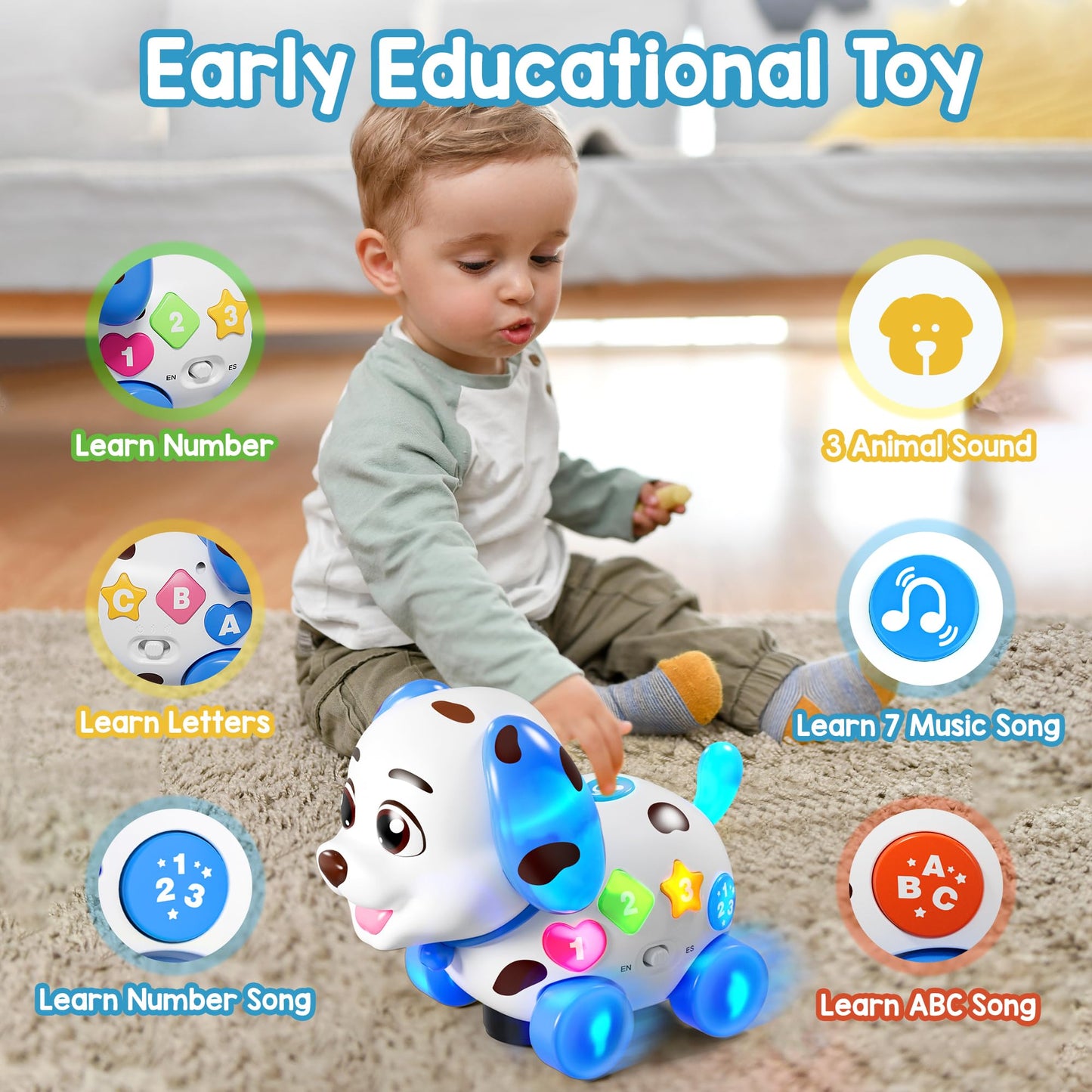 Musical Toy For 1 Year Old Boy Girl, Baby Toys 6-12-18 Months, Puppy Toddler Learning Toy For 1 Year Old Girl Gift, Bilingual Ed